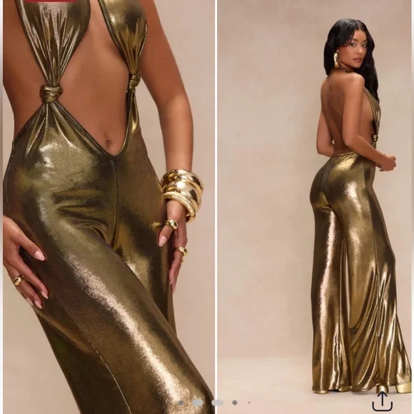 Fashion Nova Shimmering Gold Jumpsuit - Picture 2 of 3